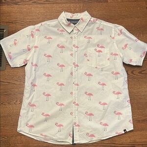 Airwalk White and Pink Casual Button Down Shirt Flamingo Print